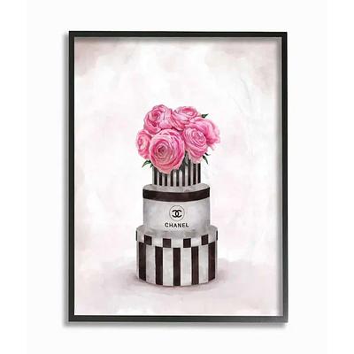 Stupell Industries Neutral Grey and Rose Gold Fashion Bookstack Black Framed Wall Art, 16 x 20