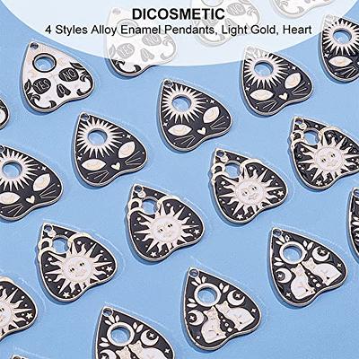 DICOSMETIC 24pcs 4 Styles Love Heart Charms Alloy Enamel Pendants Light Gold Heart with Cat Word Moon and Sun Pendant Drop Oil