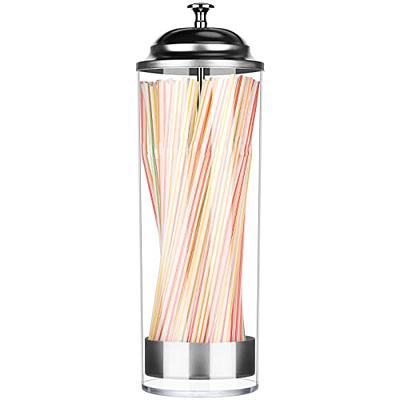 Straw Dispenser Drinking Straw Organizer Container with Stainless Steel Lid Transparent Drinking Straw Holder Striped Straw Drinking Straw for Kitchen