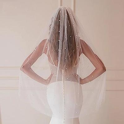 Ursumy Bride Wedding Lace Veil Short Waist Veils 2 Tier Soft Tulle Veil  Bridal Veils with Comb (Ivory)