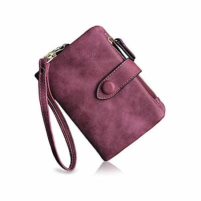 CLUCI Leather Wallet for Women Slim Designer Trifold Ladies Credit Card Holder, Purple