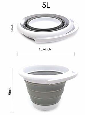 SAMMART 10L (2.6 Gallons) Collapsible Tub - Foldable Dish Tub - Portable Washing Basin - Space Saving Plastic Washtub (White/Grey, 2)