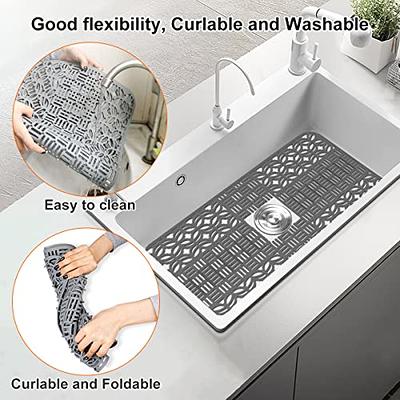 sink protectors for kitchen sink,Kitchen Sink Mats with Center Hole, Food  Grade Silicone, 1 Non-Slip Heat Resistant Foldable Sink Fitting for