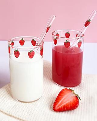 strawberry glasses cup cups Strawberry Glass Cup with Straw Lovely
