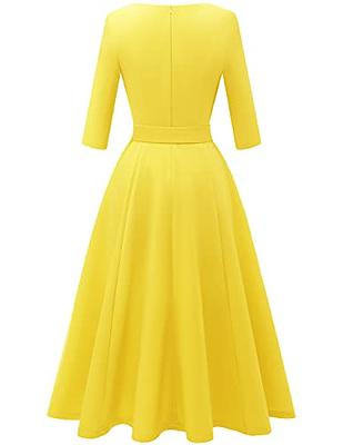 Cocktail Party Dress 3/4 Sleeves Midi Evening Dress Belted Pleated
