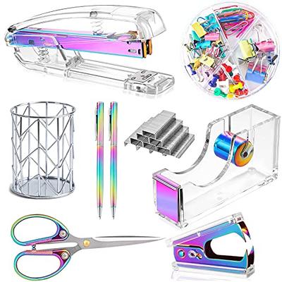 Complete Office Supplies Set - Acrylic Stapler, Tape Holder, Pen Holder,  Ballpoint Pens, Scissors, Binder, Paper Clip & Staples!