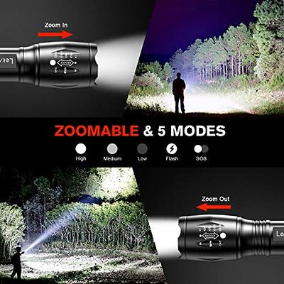 PeakPlus LED Tactical Flashlights High Lumens, Zoomable, 5 Modes