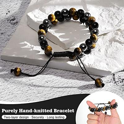 Triple Protection Bracelet for Men Women, Genuine Premium Tiger Eye Black Onyx and Lava Rock 8mm Handmade Bead Bracelet Healing Crystal Protection