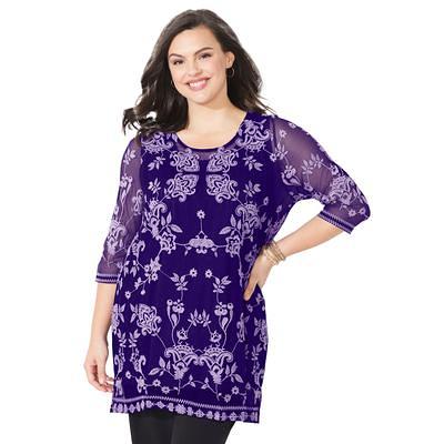 Plus Size Women's Embroidered Mesh Tunic by Catherines in Deep