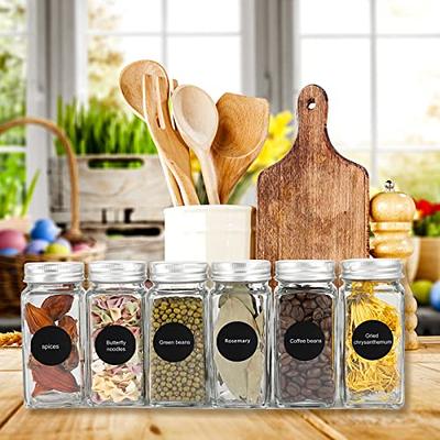 AISIPRIN 24 Pcs Glass Spice Jars with 398 Labels, 4oz Empty Square  Containers Seasoning Bottles - Shaker Lids, Funnel, Brush and Marker  Included(Black