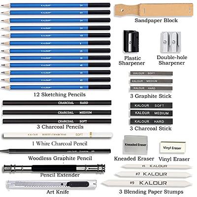 Heshengping, 41pcs Sketching Pencil Set Drawing Sketch Kit Graphite Pencils  Charcoal Pencils Watercolor Pencils Blending Stumps 50page sketchbook