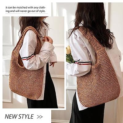 MAMUNU Straw Bag for Women Summer, Large Straw Beach Tote Bag for Travel  Vacation, Straw Shoulder Bag with Zipper and Lining