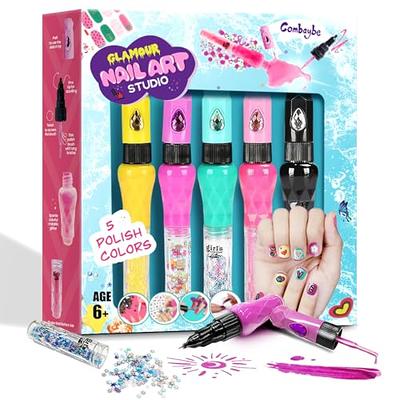 Nail Polish Kit for Girls Ages 7 8 9 10 11 12, Nail Art Studio for Girls,  Nail Art Kit Toys with Nail Polish, Nail Art Pens, Glitter, Nail Stickers