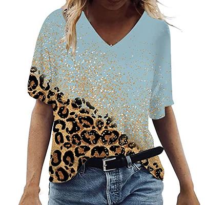 Womens Clothes Clearance under $5.00 Clothing Fashion Women's Casual  Printed V-Neck Sleeveless Pullover Tops Blouse T-shirt