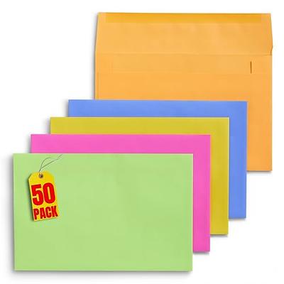 100 Pack Assorted Colors A7 Envelopes - Includes Blue, Pink, Purple, Green - for 5x7 Greeting Cards and Invitation Announcements - Square Flap