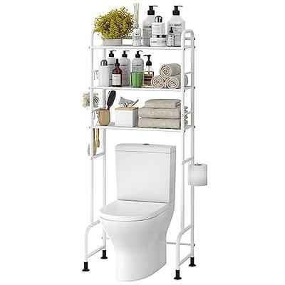 Over The Toilet Storage Shelf, 2-Tier Bathroom Organizer Over Toilet,  Folding Bathroom Space Saver with Toilet Paper Holder and Hooks(Black) 