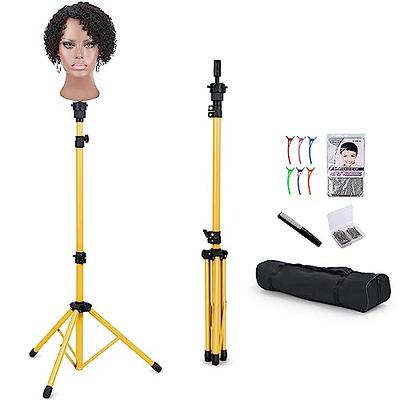 Reinforced Wig Stand Tripod Mannequin Head Stand, Adjustable Wig Head Stand  Holder for Cosmetology Hairdressing Training with T-with Wig Caps, T-Pins,  Comb, Hair Clip, Carrying Bag 