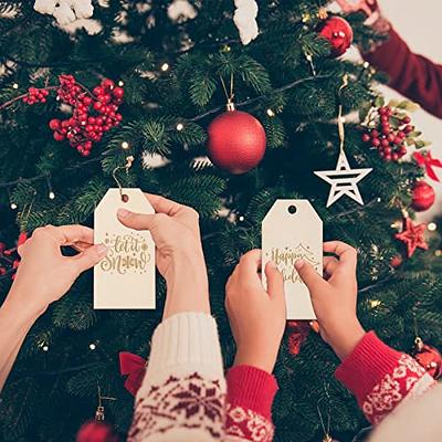 Whaline 32Pcs Christmas Wooden Gift Tags Rustic Happy Holiday Present Tags  with 32.8Ft Jute Twine Xmas Wood Hanging Label Name Tags for Christmas