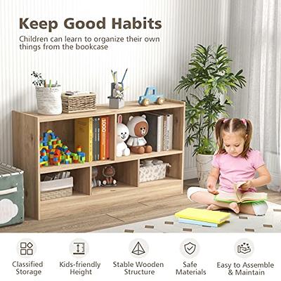 Hikidspace 2-Shelf Bookcase 5-Cube Wood Kids Toy Storage Cabinet Organizer Natural