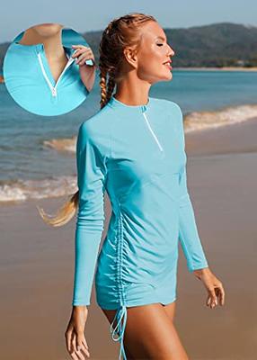 IUGA Rash Guard for Women with Zipper Pockets UPF 50+ SPF & UV Protection Shirts for Women Cool Long Sleeve Swim Sun Shirt