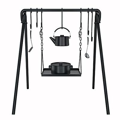 Outdoor cooking, swinging arm cast iron pot hanger