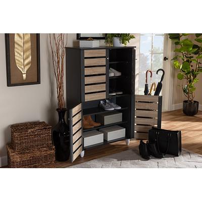 Designer Studios Shirley Modern and Contemporary Walnut Medium Brown Wood  2-Door Shoe Cabinet with Open Shelves