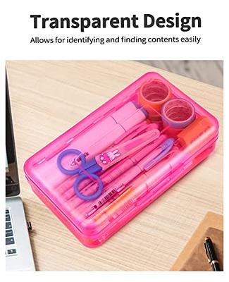 Deals! Plastic Large Capacity Pencil Case Pencil Box Pen Case,Translucent  Pencil Pen Pouch,Pencil Pen Bag,For Boys Girls Students Stationery Storage  Bag,With Lid Stackable Design 