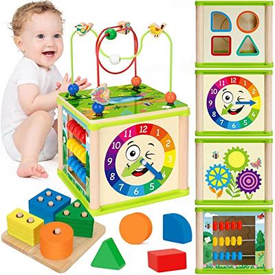 Montessori Toys for 1+ Year Old Boys & Girls, Wooden Activity Cube