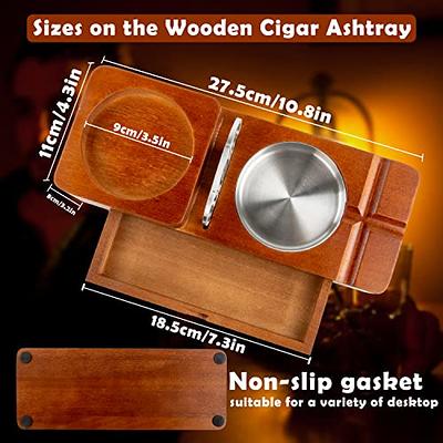 Cigar Ashtray Whiskey Glass Tray - Wood Ash Tray with Slot Hold