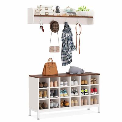 Carmalita Black and Gray Hall Tree with Shoe Cubby and Coat Rack, Shoe