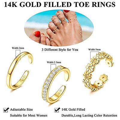 Jstyle 3PCS 14K Gold Filled Toe Rings for Women Adjustable Gold Toe Ring  Set Open Band Simple CZ Daisy Flower Toe Rings Hawaiian Summer Beach Foot  Jewelry for Women Style A 