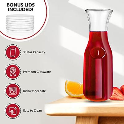 Glass Carafe Pitcher Clear Zero Lead for Water, Wine, Milk, Juice, Mimosa Bar with Lids 1 Liter 34 Ounces Pack of 3