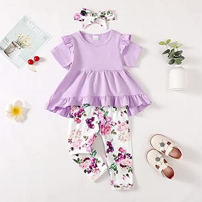 Infant Baby Girl Clothes Romper Shorts Set Floral Baby Girls' Clothing  Ruffle Baby Girl Stuff Cute Baby Girl Gifts Pink 6 to 12 Months Baby Girl  Clothes 