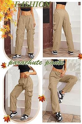 Womens Cargo Pants High Waisted Baggy Relaxed Fit Trousers Casual Jogger  Blench Parachute Pants Multiple Pockets