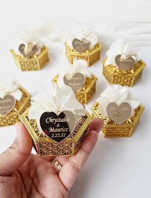 Custom Personalized Henna Wedding Favors, Favors Box, Gold Colored