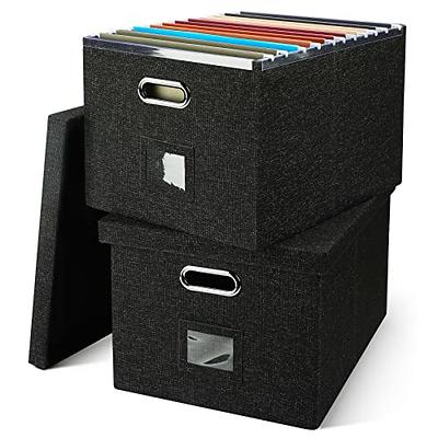 JSungo File Box with 5 Hanging Filing Folders, Document Organizer Storage for Office, Collapsible Linen Storage Box with Lids, Home Portable Storage