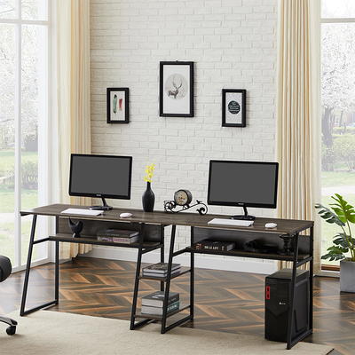 HOMCOM 88” Extra Long 2-Person Computer Desk with Bookshelf Combo Double Workstation Storage Unit Home Office - Black