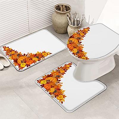 3PCS Autumn Pumpkin Print Floor Mat, Thanksgiving Pumpkin Maple