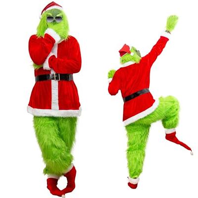 7PCS The Grinch Costume Adult Green Christmas Santa Xmas Cosplay Mask &  Outfit