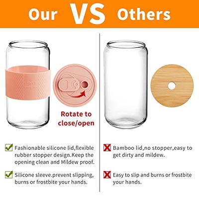 20 Oz Drinking Glasses with Bamboo Lids and Glass Straw - 6  Pcs Can Shaped Glass Cups Beer & Ice Coffee Glasses Cute Tumbler Cup Great  for Soda Boba Tea