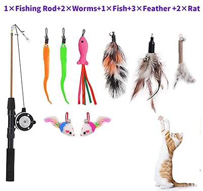 Funny Cat Stick, Flexible Cat Toys For Cats Red Fish + Fishing Rod 