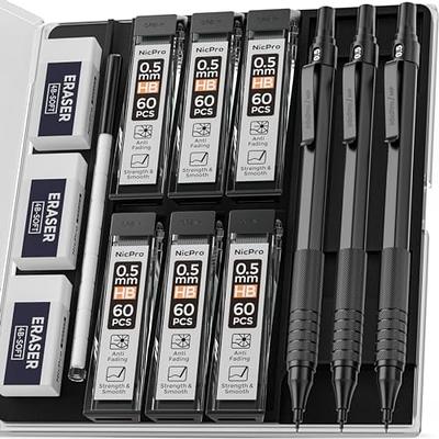 Nicpro 29 Pieces 2mm Mechanical Pencil Set, 9 PCS Artist Carpenter Drafting  Pencil 2.0 mm with 16 Tube Lead Refills HB, 2B Black & Colors, 2 Erasers