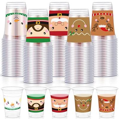 Zhehao 100 Pcs Christmas Plastic Cups 12 oz Disposable Christmas