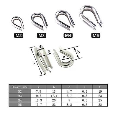 M2 304 Stainless Steel Wire Rope Thimble for Wire Rope Cable Thimbles  Rigging (20PCS)