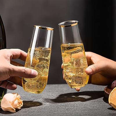 4 Pack Stemless Champagne Tumbler, Champagne Insulated Tumblers, Double Insulated Champagne Glass 6 oz Reusable Champagne Toasting Glasses with Lid