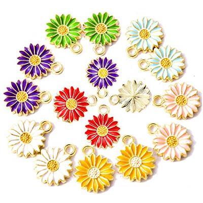 50 Pack Sunflower Enamel Charms Gold Tone Flower Pendants Beads