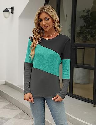 Women's Blouse Shirt Color Block Long Sleeve Shirt Collar Tops