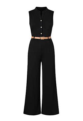  Pink Queen Women's Jumpsuits Black Sleeveless Loose Pants Belt  Jumpsuits Rompers,Small : Clothing, Shoes & Jewelry