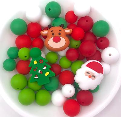 Focal Bead Mix, Christmas Silicone Shades Of Red, Green & White