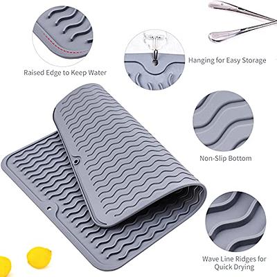 Large Ridged Plastic Non-Skid Dish Drying Mat, Grey, KITCHEN ORGANIZATION